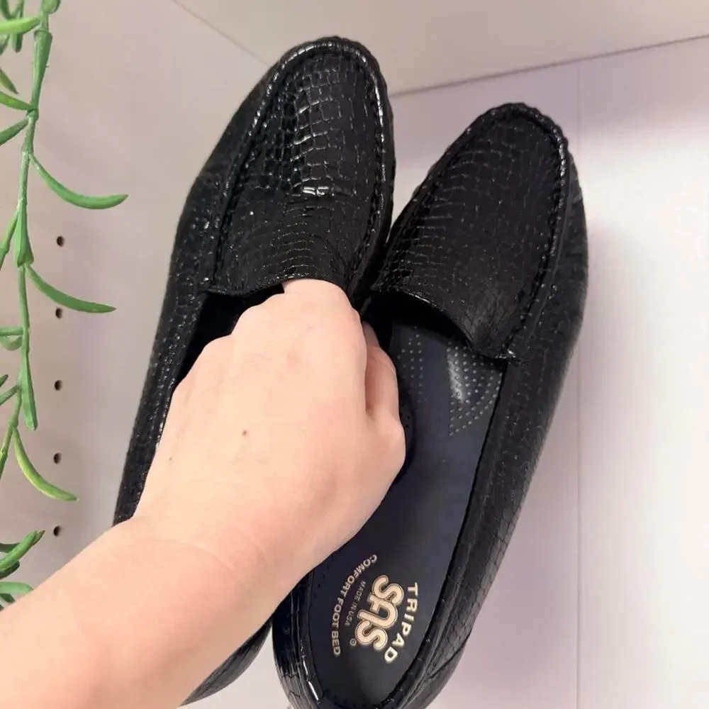 Sas black crocodile textured loafers